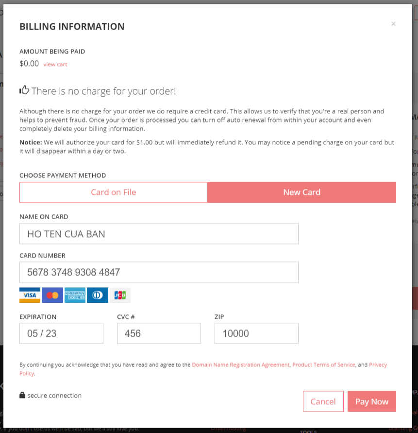 Hướng dẫn đăng ký domain .design miễn phí 14 Porkbun.com Billing Information.