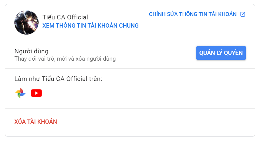 Chi tiết Tài khoản thương hiệu