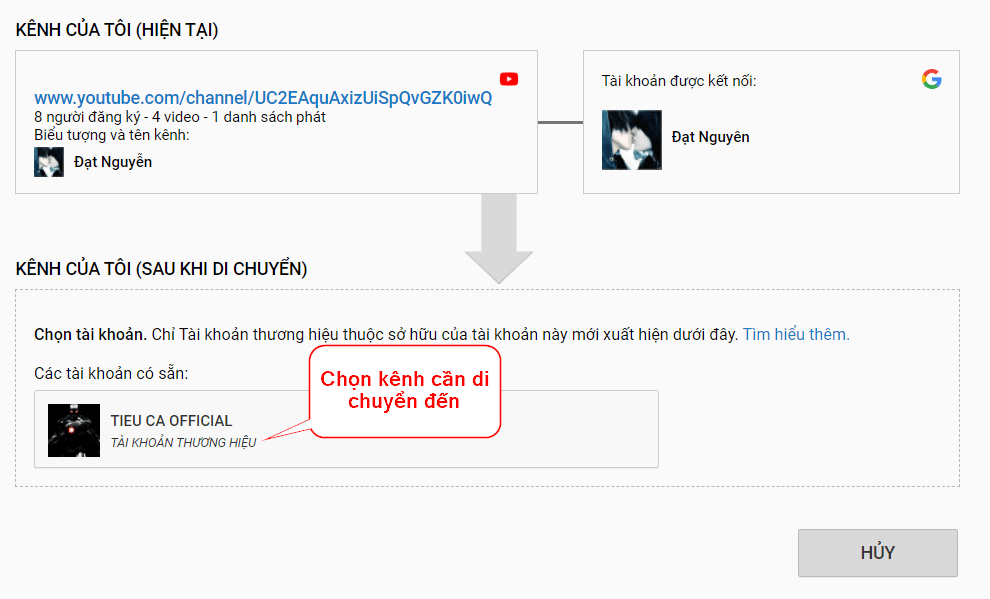 Di chuyển kênh Youtube