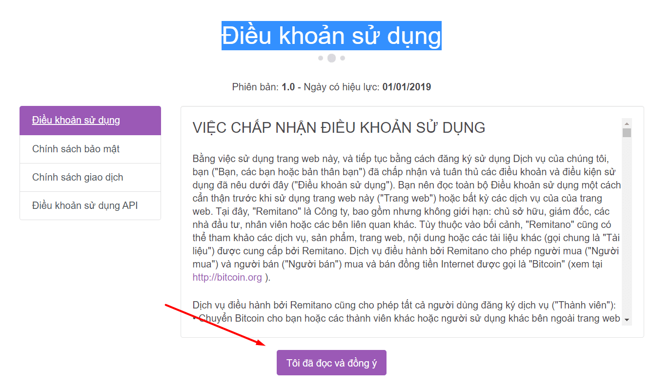 Đăng ký & xác thực tài khoản Remitano để mua bán – giao dịch Bitcoin 26 Điều khoản sử dụng Remitano