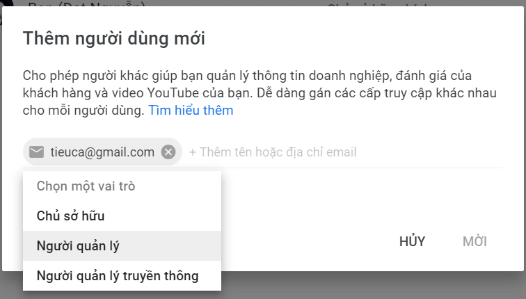 Thêm người dùng mới - Youtube