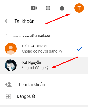 YouTube - Chuyển đổi kênh