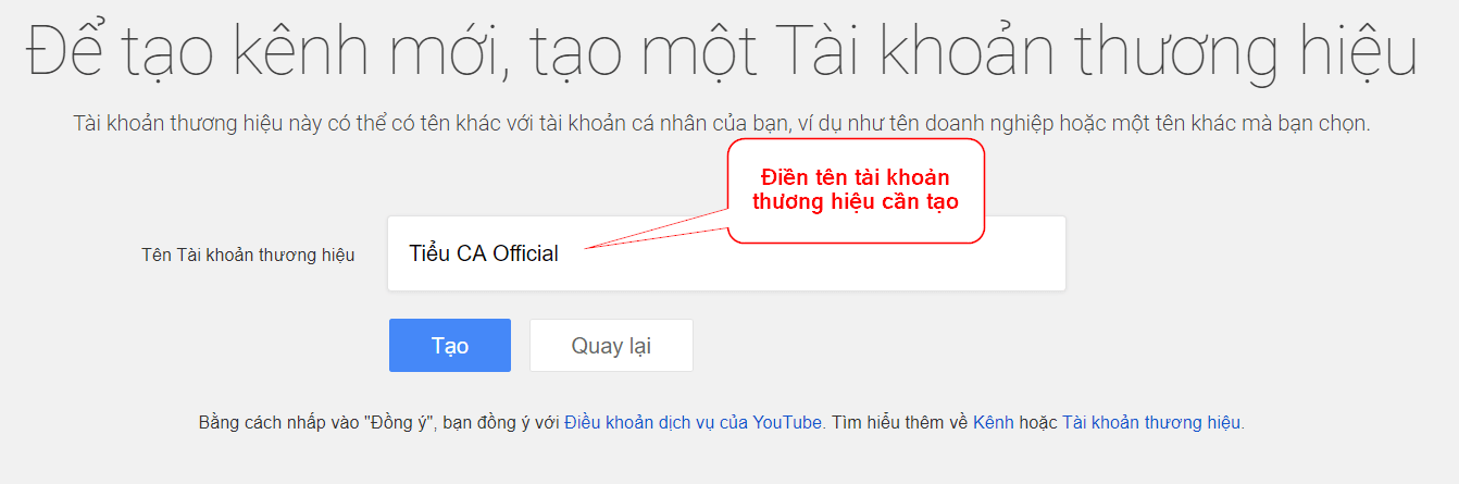 Youtube - tạo một Tài khoản thương hiệu