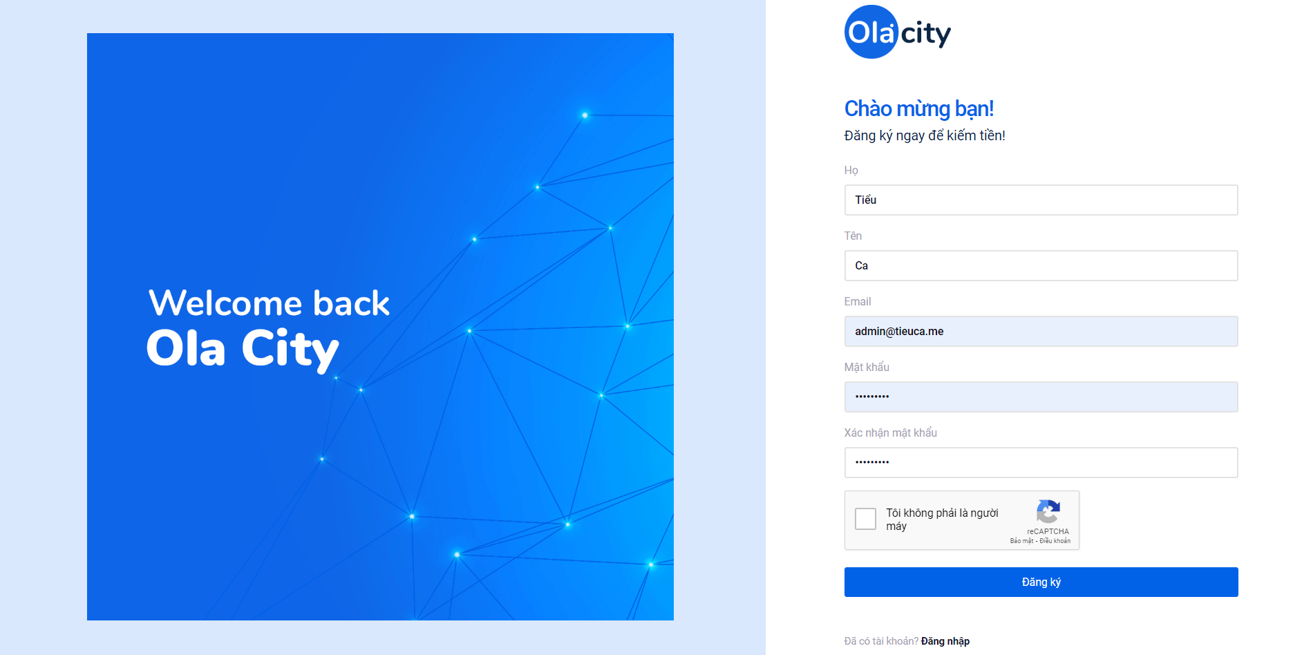 Đăng ký tài khoản Ola City
